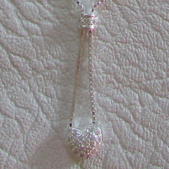Sterling Silver CZ Dome and Pave Heart Dangle Pendant - NEW - Picture 7 of 12